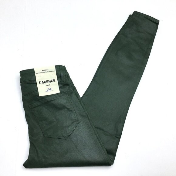 NEW L'Agence Jeans size 24 Women's Green Margot High Rise Skinny length 26" FLAW - Picture 1 of 12
